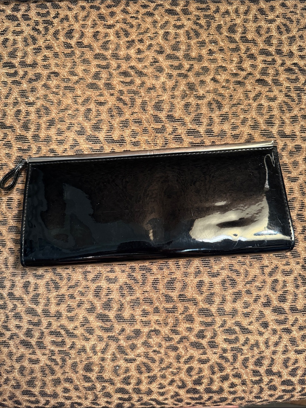 Sleek Black Patent Zip Clutch Wallet 10” Long x 4” Tall.